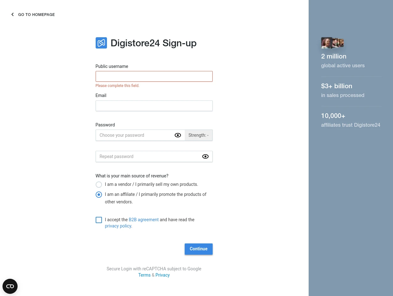Digistore24 affiliate registration