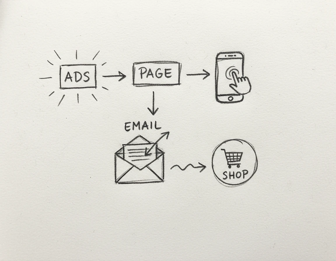 A simple sales system using ads, landing page, and email